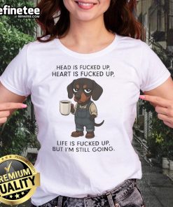 Funny ladies tee featuring a quirky dachshund head with a heart motif, perfect for dog lovers and casual wear.