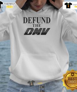 Cozy Nice Defund The DMV Hoodie in black featuring bold white text, perfect for casual wear and expressing your beliefs.