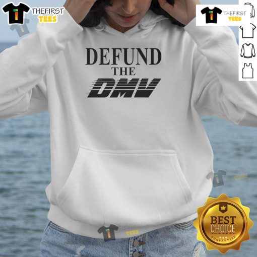 Cozy Nice Defund The DMV Hoodie in black featuring bold white text, perfect for casual wear and expressing your beliefs.