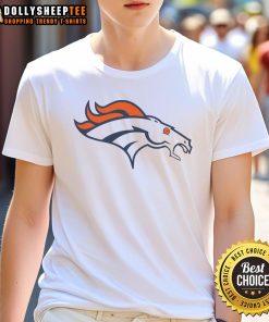 Stylish Denver Broncos logo T-shirt featuring bold team colors and design, perfect for fans and game day attire.