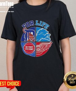 Nice Detroit Sports For Life logo on a stylish ladies tee, perfect for sports fans and casual wear enthusiasts.