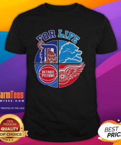 Alt Text: Nice Detroit Sports For Life logo t-shirt featuring vibrant design and sporty style, perfect for fans and casual wear.