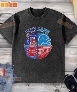 Nice Detroit Sports For Life logo on a washed t-shirt, perfect for fans of Detroit sports apparel.