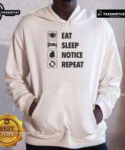 Cozy 'Eat Sleep Notice Repeat 2025' hoodie in vibrant colors, perfect for casual wear and expressing your lifestyle.