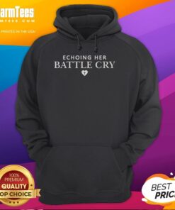 Erika Kirk wearing a stylish hoodie with the phrase 'Nice Echoing Her Battle Cry' prominently displayed.