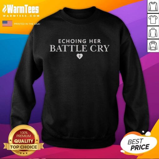 Erika Kirk wearing a stylish sweatshirt featuring 'Nice Echoing Her Battle Cry' design, showcasing a bold, empowering message.
