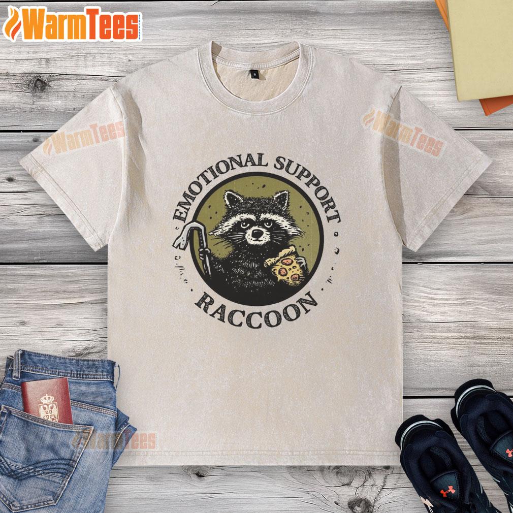 Nice Emotional Support Raccoon Washed T Shirt Adorable emotional support raccoon on a washed t-shirt, showcasing a cute design perfect for animal lovers.