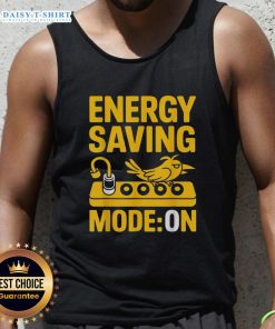 Relaxed bird graphic on a tank top featuring energy-saving mode, perfect for casual summer wear.