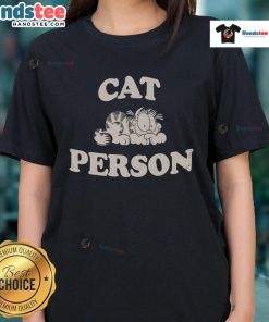 Nice Garfield cat person ladies tee featuring a playful graphic of Garfield on a stylish women's t-shirt.