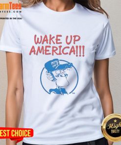 Nice Gary Burbank Wake Up America Ladies Tee featuring a vibrant, eye-catching design for casual wear.