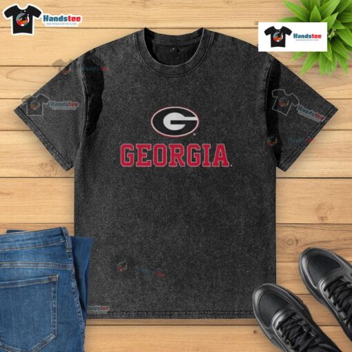 Nice Georgia logo football team washed t-shirt in red with bold graphics, perfect for game day attire.