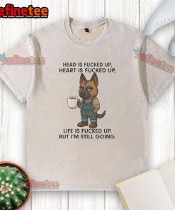 Nice German Shepherd head graphic on a washed t-shirt with a heart design, showcasing a unique and stylish look.