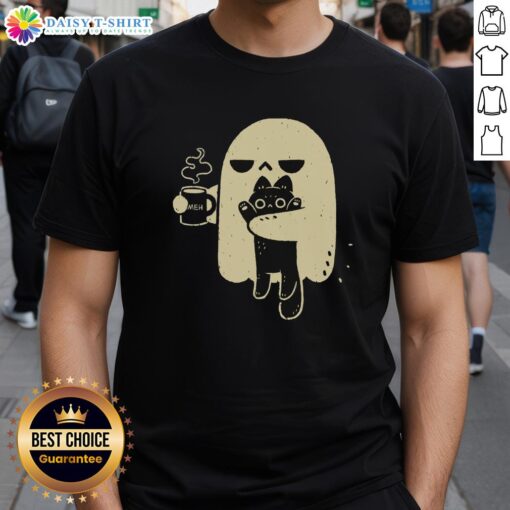 Nice Ghost Holding Cat T-Shirt design featuring a cute ghost cuddling a cat, perfect for Halloween and pet lovers.