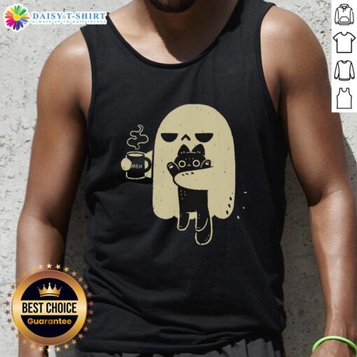 Nice ghost holding a cat on a trendy tank top, perfect for Halloween and pet lovers.