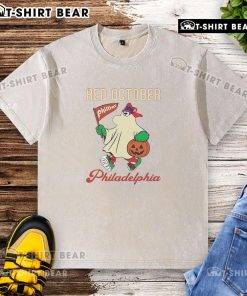 Nice Ghost Philadelphia Phillies Phanatic Red October Halloween washed t-shirt featuring a playful design for fans.