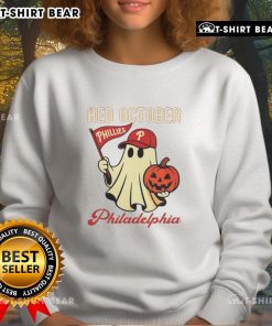 Nice Ghost Philadelphia Phillies Red October Halloween Sweatshirt featuring a spooky design for fans celebrating Halloween.