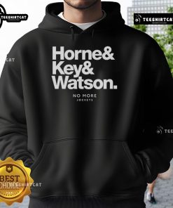 Stylish Nice Horne and Key and Watson hoodie displayed on a wooden surface, perfect for casual wear and cozy comfort.