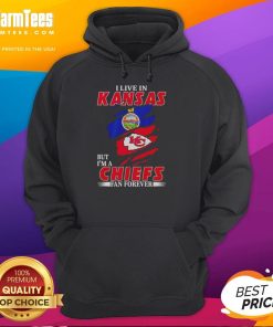 Cozy hoodie featuring 'Nice, I Live In Kansas And I'm A Chiefs Fan Forever Inside Me' design, perfect for Chiefs fans.