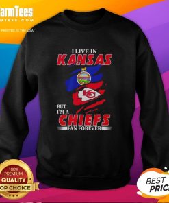 Cozy sweatshirt featuring 'Nice I Live In Kansas And I'm A Chiefs Fan Forever Inside Me' design, perfect for Kansas City Chiefs fans.