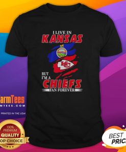 Alt Text: Kansas City Chiefs fan T-shirt design: 'Nice I Live In Kansas And I'M A Chiefs Fan Forever Inside Me'