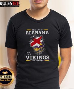 Alabama resident wearing a Minnesota Vikings fan t-shirt, showcasing team spirit and pride for the Vikings.