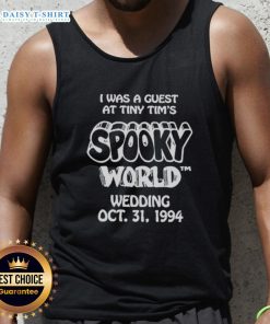 Guest at Tiny Tim's Spooky World Wedding, Oct 31, 1994, wearing a themed tank top celebrating the unique event.