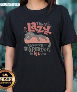 Funny ladies' tee featuring a cat saying 'I'm not lazy, I'm waiting for inspiration' - perfect for cat lovers.
