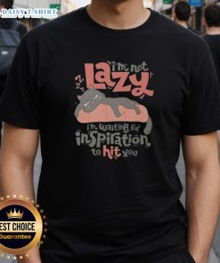 Alt Text: Cute cat graphic on 'Nice I'm Not Lazy, I'm Waiting for Inspiration' T-shirt, perfect for cat lovers and creatives.