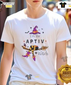 Alt Text: Halloween T-Shirt featuring 'Nice I'M The Aptiv Witch' design, perfect for festive celebrations and spooky style.