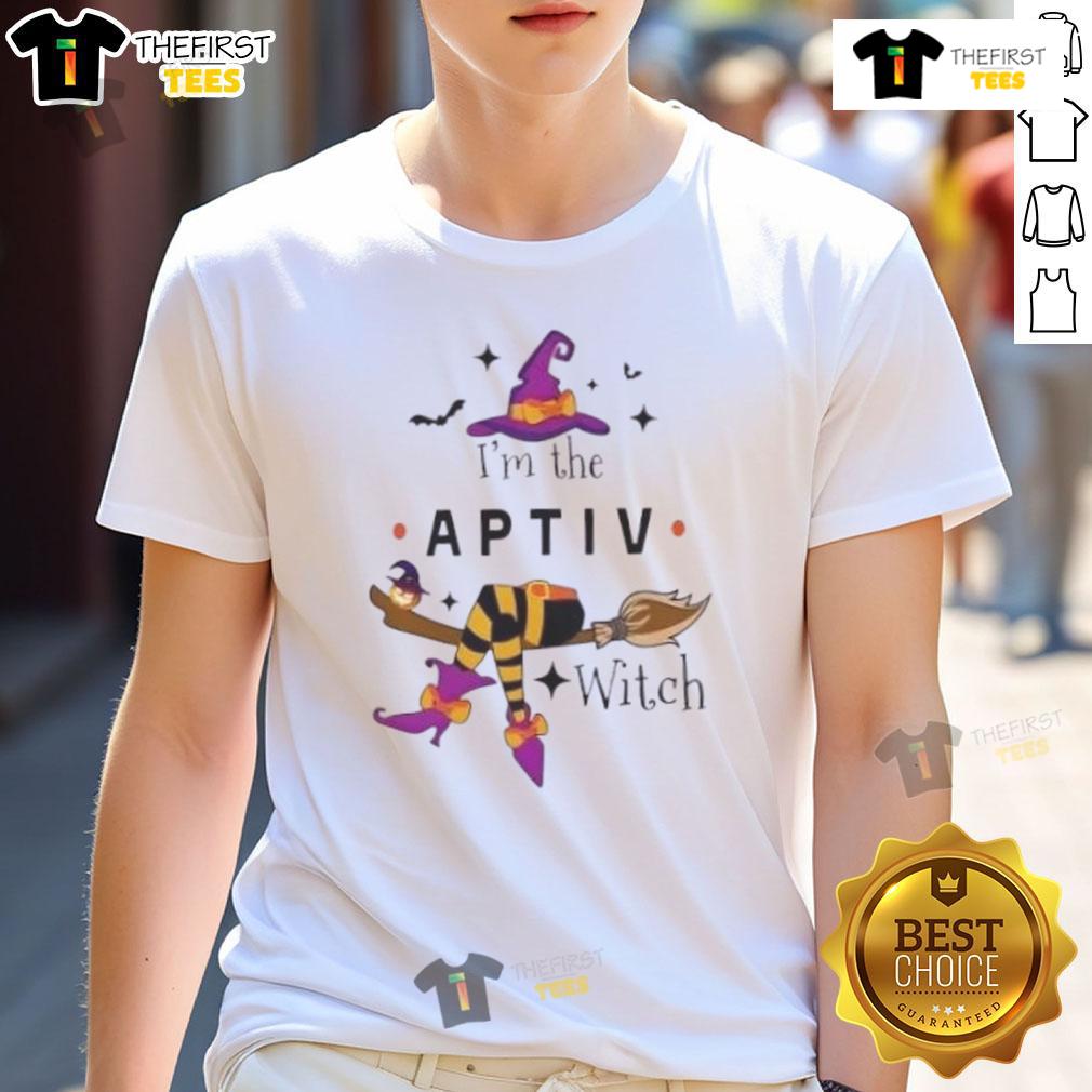 Nice I'M The Aptiv Witch Halloween T Shirt Alt Text: Halloween T-Shirt featuring 'Nice I'M The Aptiv Witch' design, perfect for festive celebrations and spooky style.