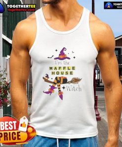 Funny Halloween tank top featuring a witch design with 'Nice, I'm the Waffle House Witch' text for festive style.
