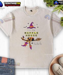 Nice I'm the Waffle House Witch Halloween washed t-shirt featuring a whimsical design perfect for festive celebrations.