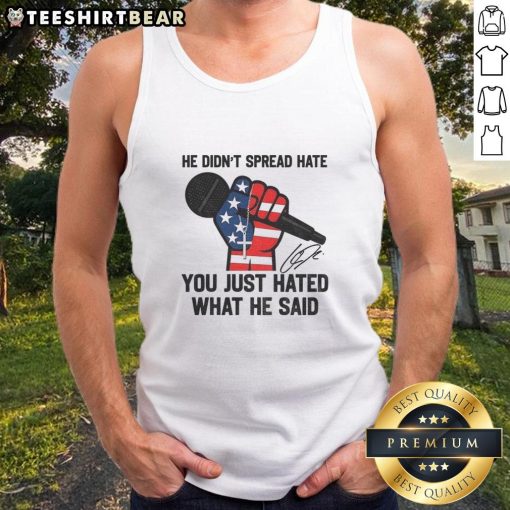 Signature tank top featuring 'In Memory of Charlie Kirk' design, promoting love over hate and thoughtful dialogue.