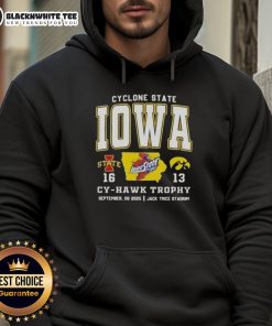 Alt Text: Nice Iowa Cyclones State vs Hawkeyes Cy-Hawk Trophy hoodie at Jack Trice Stadium, showcasing team spirit and rivalry.