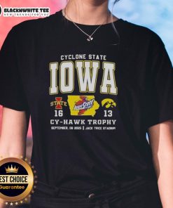 Ladies tee featuring the Cy-Hawk Trophy at Jack Trice Stadium during the Iowa State vs. Iowa game.
