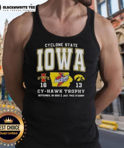 Iowa State Cyclones tank top featuring the Cy-Hawk Trophy at Jack Trice Stadium during the Iowa rivalry game.