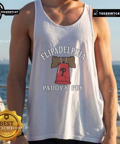 Nice It's Always Sunny in Philadelphia X Phillies Flipadelphia tank top displayed at Paddy's Pub, showcasing team spirit.