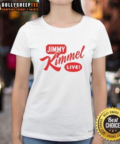 Alt Text: Ladies tee featuring the classic Jimmy Kimmel Live logo, perfect for fans of comedy and stylish casual wear.