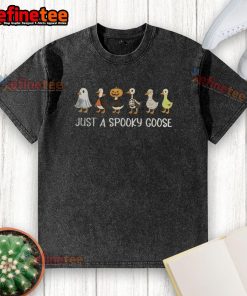 Nice Just A Spooky Gooses Halloween washed t-shirt featuring a fun ghost design perfect for festive celebrations.