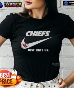 Nice Just Hate Us Nike Kansas City Chiefs logo ladies tee in red, featuring a stylish design perfect for fans.