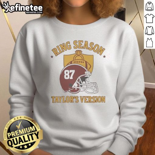Alt Text: Stylish Kansas City Chiefs sweatshirt featuring Travis' design, perfect for fans celebrating the season.