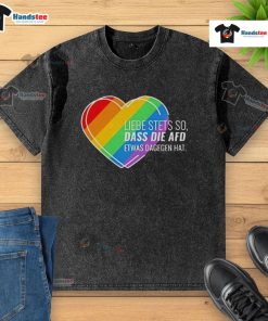 Colorful Pride Heart T-Shirt showcasing support for LGBTQ+ rights, perfect for those who oppose AfD views.