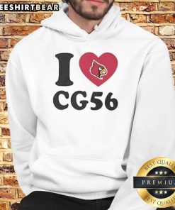 Alt Text: Louisville Cardinals hoodie featuring Carter Guillaume design, I Heart CG56 graphic for fans of the team.
