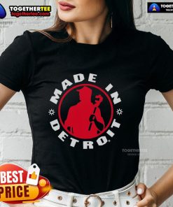 Silhouette of a plumber wrench logo on a ladies tee, showcasing the Nice Made in Detroit brand. Perfect for plumbing enthusiasts.