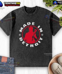 Silhouette logo of Nice Made In Detroit Plumber Wrench on a washed t-shirt, perfect for plumbing enthusiasts.