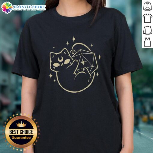 Nice magical black cat design on a D20 ladies tee, perfect for gamers and cat lovers alike.