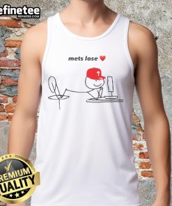 Stick figure in a red cap and tank top expressing disappointment, captioned 'Nice Mets Lose' in a playful style.