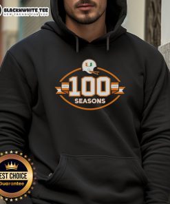 Nice Miami Hurricanes Football 100 Seasons hoodie, celebrating 1926-2025, perfect for fans and collectors.