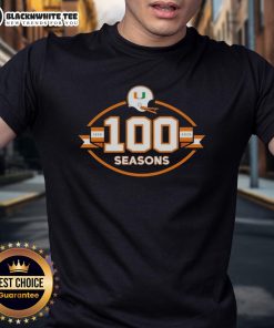 Nice Miami Hurricanes Football 100 Seasons 1926-2025 T-Shirt featuring vibrant team colors and commemorative design.