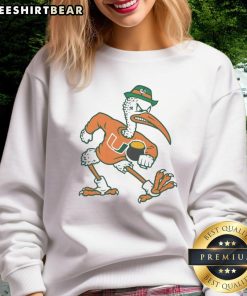 Nice Miami Hurricanes X Notre Dame mascot sweatshirt featuring vibrant team logos and colors, perfect for fans.